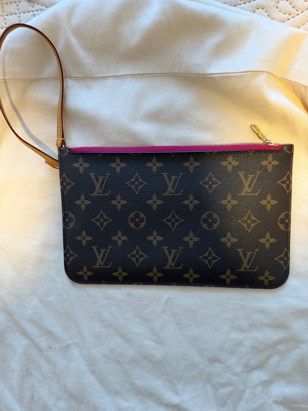 Louis Vuitton Monogram Canvas Wristlet Pouch with Pink Zipper